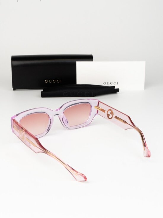Gucci Women Sunglasses Transparent Pink Burgundy Grad Square GG1558SK 004 NEW